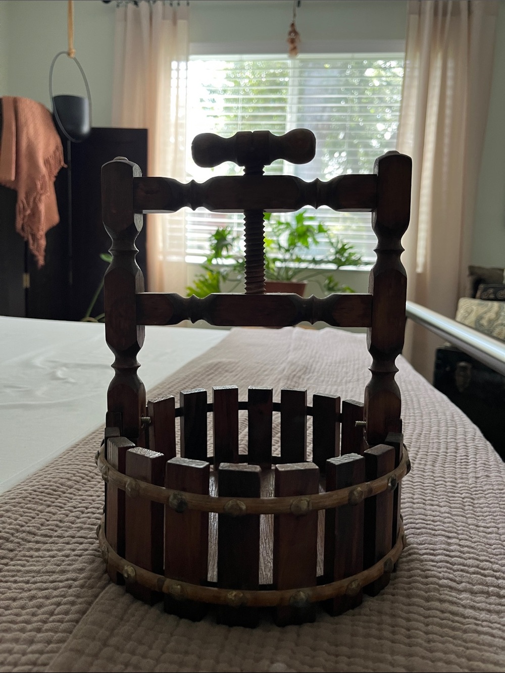 Vintage Wooden Wine Press Decorative Accent - Brown